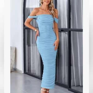 PRETTYGARDEN Off The Shoulder Ruched Bodycon Dress